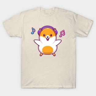 Cute Hamster Listening Music Cartoon T-Shirt